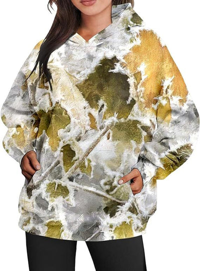 Camouflage Hoodie Maple Leaf Print Oversized Sports Women's Hoodie - Smudges - Women Hoodies & Sweatshirts - Carvan Mart