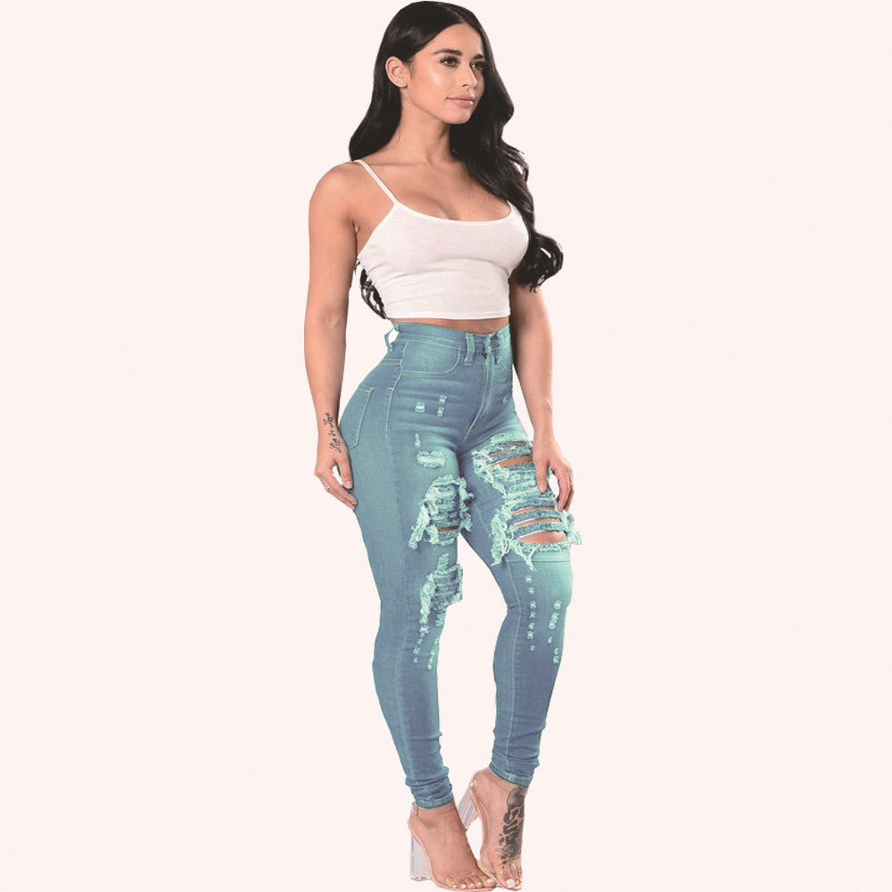 Ripped Jeans For Women Skinny Pants - Light Blue - Women's Jeans - Carvan Mart