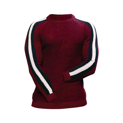 Men's Contrast Slim Bottom Sports Casual Sweater - Cotton Blend - Jujube red - Men's Sweaters - Carvan Mart