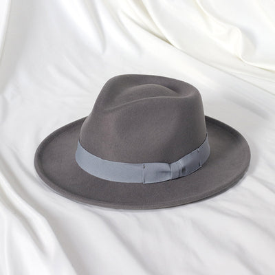 Bowknot Top Hat Love Hat Head Felt Cap Small Curling Men's Top Hat Retro Jazz Hat - Gray 58 To 60cm - Men's Hats & Caps - Carvan Mart