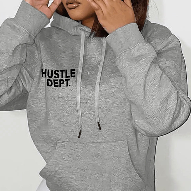 Women's Hustle Dept. Grey Hoodie - Casual Comfort Fit Chenille Sweatshirt - Grey - Women's Hoodies & Sweatshirts - Carvan Mart