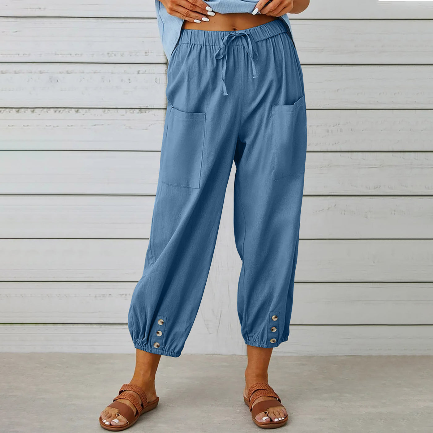Women's Drawstring Tie Pants Cotton And Linen Trousers - Carvan Mart