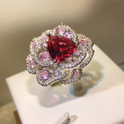 High-carbon Diamond Color Ice Flower Cut Ring For Women - Carvan Mart