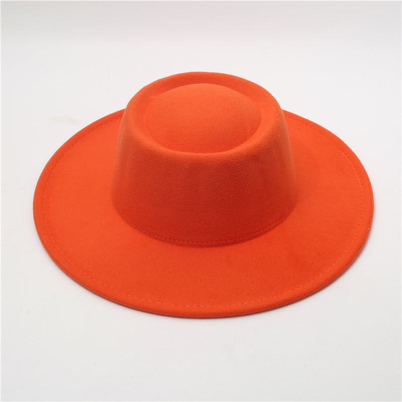 Retro Fedora 8cm Wide Brim Solid Color Concave-convex Dome Woolen Hat - Carvan Mart