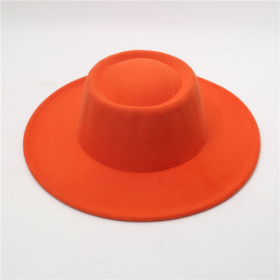 Retro Fedora 8cm Wide Brim Solid Color Concave-convex Dome Woolen Hat - Orange Average Size - Men's Hats & Caps - Carvan Mart