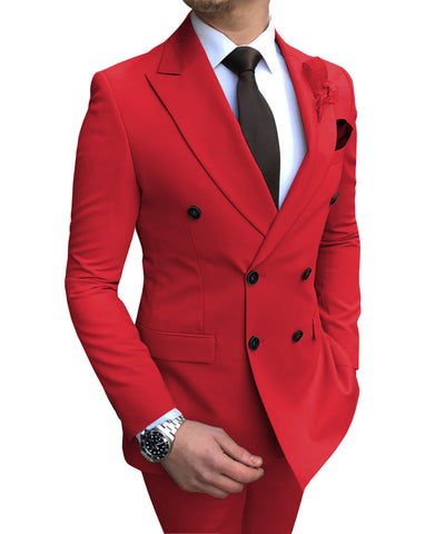 Men's Two-piece Groomsmen Costume Wedding Suit - Red - Men Suits & Sets - Carvan Mart