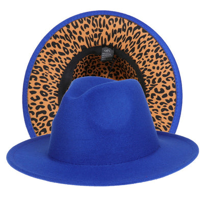 Double-sided Color-blocking Leopard Print Woolen Fedora Hat - Carvan Mart