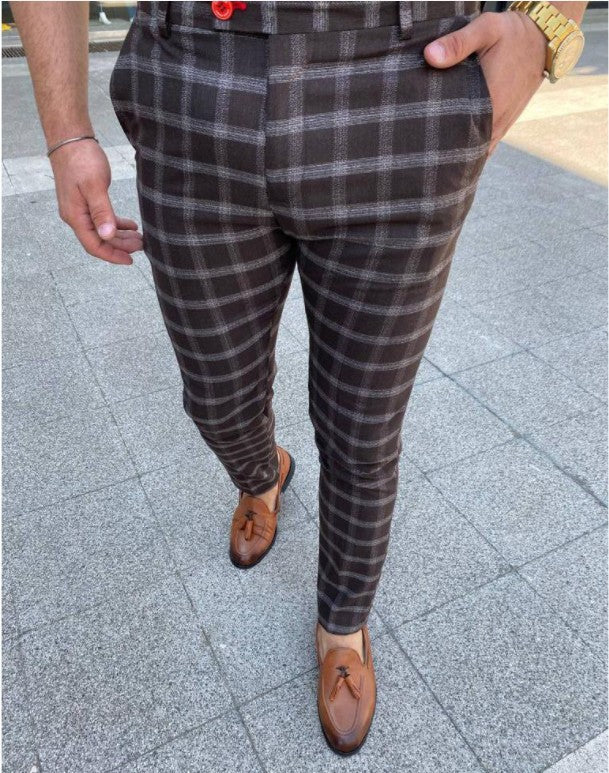 Men's Business Checked Casual Pants - Stylish and Professional - Coffee - Men's Pants - Carvan Mart