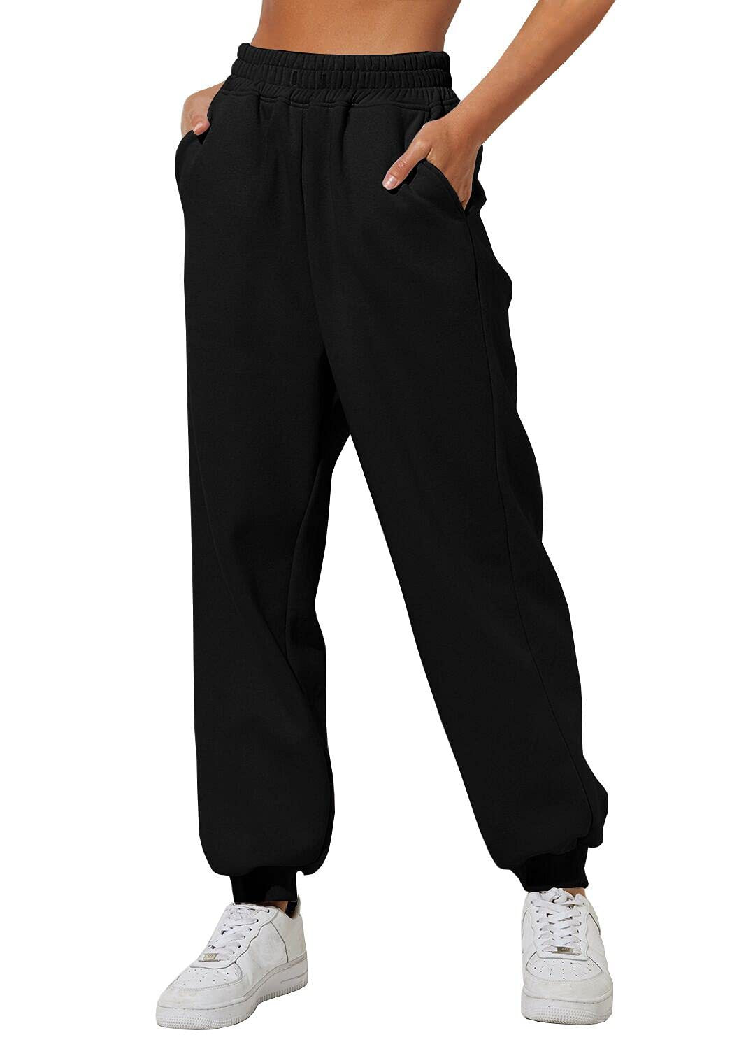 Women's Jogger Sweatpants - High-Waisted Drawstring Lounge Pants with Pockets - Black - Pants & Capris - Carvan Mart