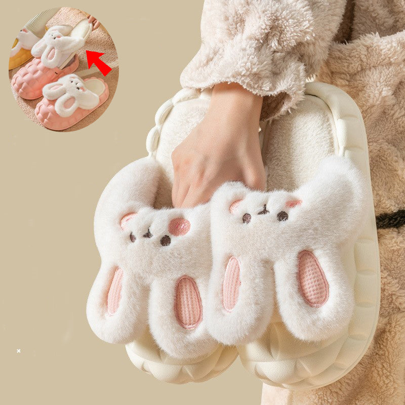 Cute Rabbit Shoes Winter Fuzzy Slippers Women Detachable Washable Shoes - Carvan Mart