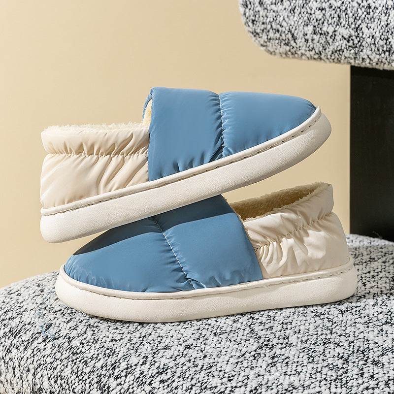 Winter Thickened Warm Cotton Shoes With Back Heel Mixed-color Down Cloth Slipper - Carvan Mart