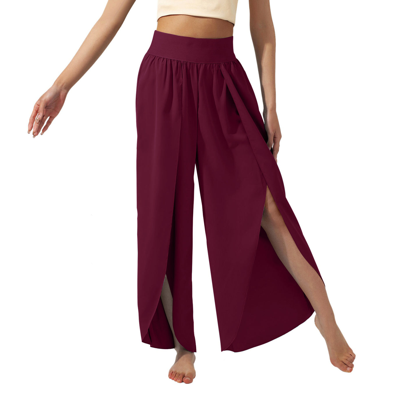 Flowy High-Waisted Split Leg Pants - Beachwear Boho Palazzo in Teal - Carvan Mart