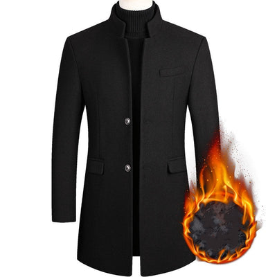 Men's Wool Coat Medium Length Leisure Suit Coat - J001Black thicken - Men's Jackets & Coats - Carvan Mart