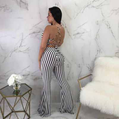 Striped Belted Overall Jumpsuit Women's Slim-fit Jumpsuit - Carvan Mart