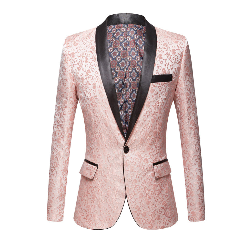 Men's Wedding Coat Jacquard Green Fruit Collar Top Coat - Pink - Men's Jackets & Coats - Carvan Mart