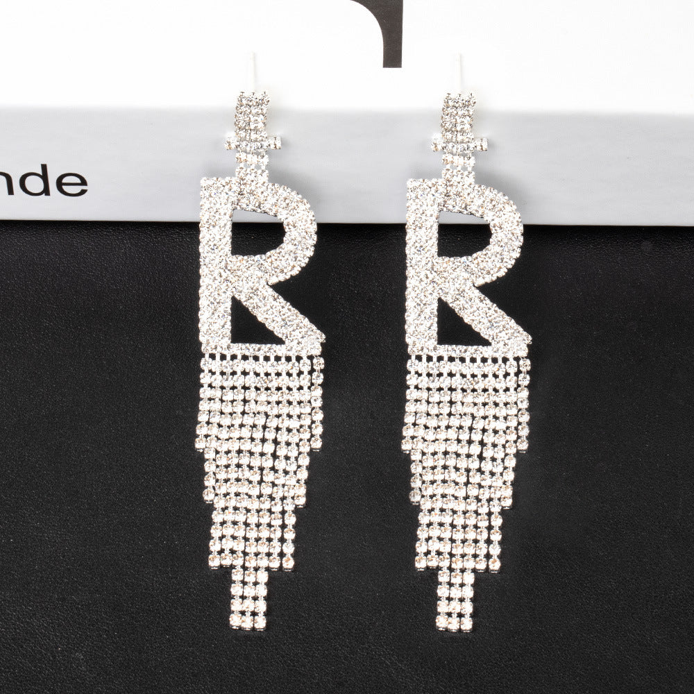 Fashion Jewelry 925 Silver Needle Ornaments Rhinestone Letter B Earrings Banquet Tassel Ear Ornaments Earrings - Carvan Mart