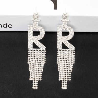 Fashion Jewelry 925 Silver Needle Ornaments Rhinestone Letter B Earrings Banquet Tassel Ear Ornaments Earrings - Silver R - Earrings - Carvan Mart