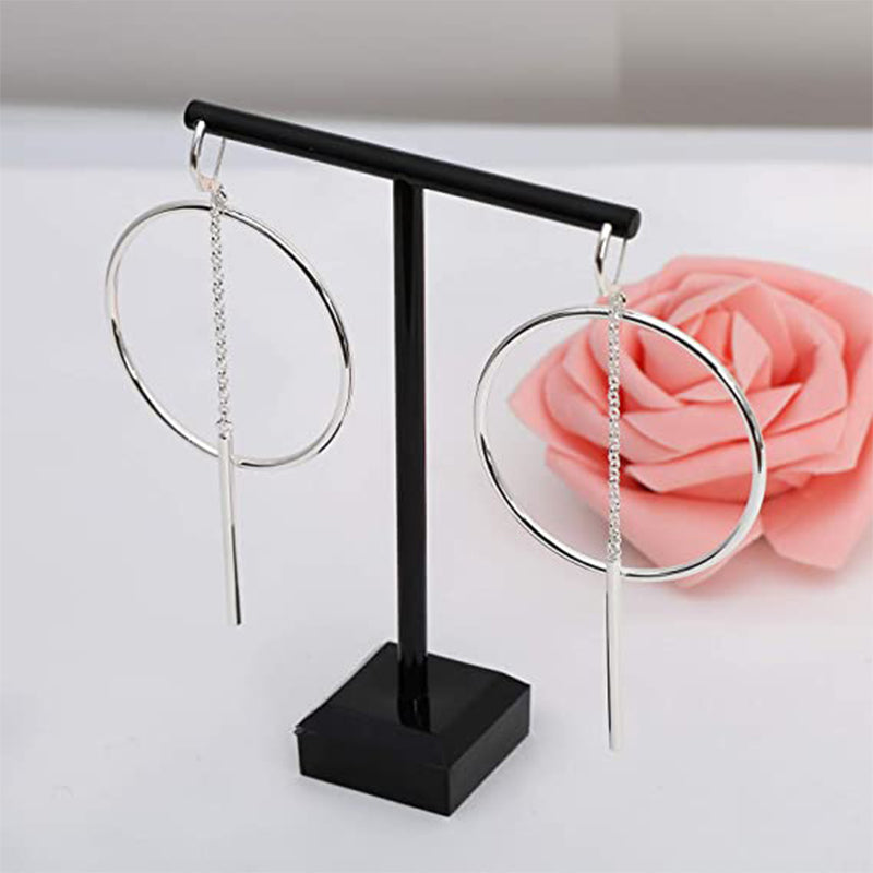 Round Geometric Earrings Stainless Steel Earrings Long Bar Earrings - Carvan Mart