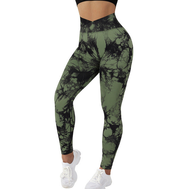 Seamless Tie Dye Push Up Yoga Leggings for Women - Fitness, Running, Gym Pants - Army green - Leggings - Carvan Mart