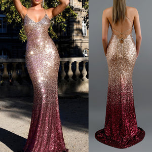 Elegant Sequin Mermaid Evening Gown - Sparkling Backless Prom Dress - - Evening Dresses - Carvan Mart