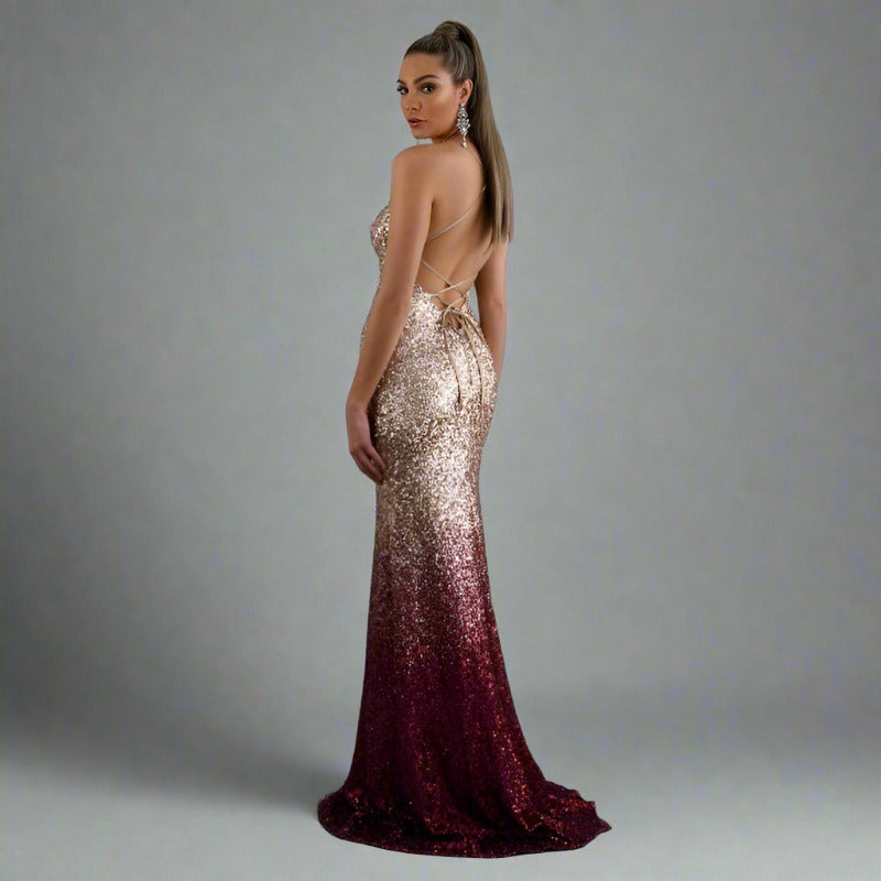 Elegant Sequin Mermaid Evening Gown - Sparkling Backless Prom Dress - Carvan Mart