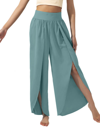 Flowy High-Waisted Split Leg Pants - Beachwear Boho Palazzo in Teal - Peacock Green - Pants & Capris - Carvan Mart