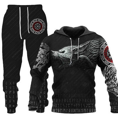 3D Wolf Print Tracksuit Men Sportswear Hooded Sweatsuit Two Piece Outdoors Running Fitness Mens Clothing Jogging Set - Carvan Mart