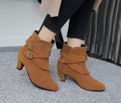 Leather Casual Women Pumps Ankle High Heel Boots - Carvan Mart