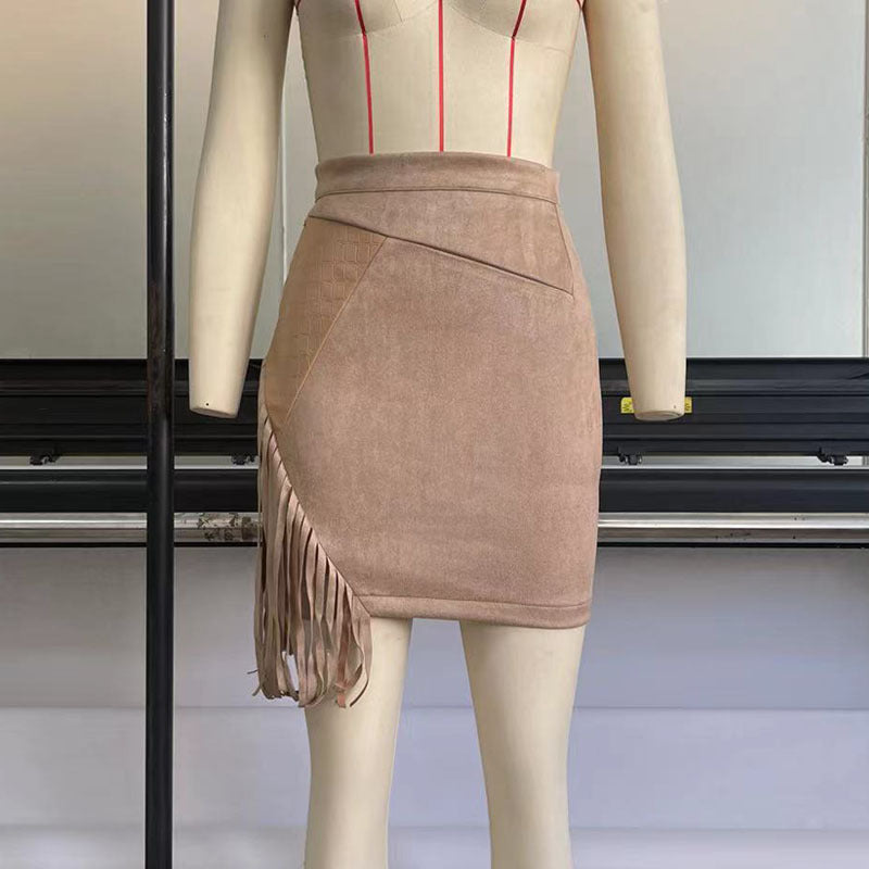 Women's Fringed Skirt Sexy Irregular High Waist Hip-Hugging Skirt