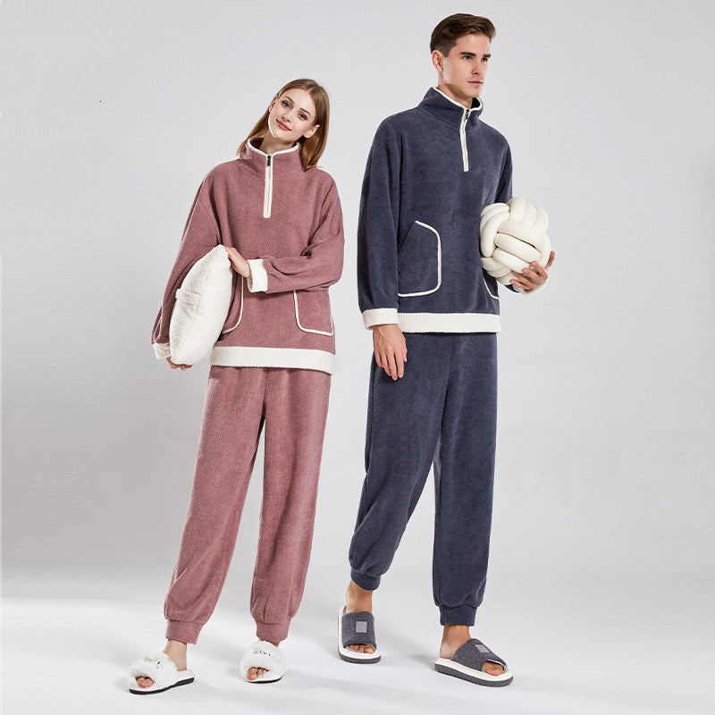 Fashionable Lovers Waxberry Velvet Warm Outerwear Couple Pajamas Suit - - Suits & Sets - Carvan Mart