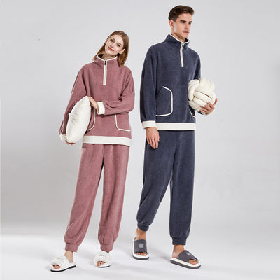 Fashionable Lovers Waxberry Velvet Warm Outerwear Couple Pajamas Suit - - Suits & Sets - Carvan Mart