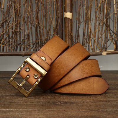 Retro Washed Matte Top-grain Leather Brass Buckle Belt - - Men's Belts - Carvan Mart