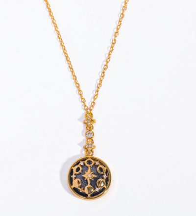 Crystal Rhinestone Y Necklace Moon Phase Women's Necklace - Gold - Necklaces - Carvan Mart