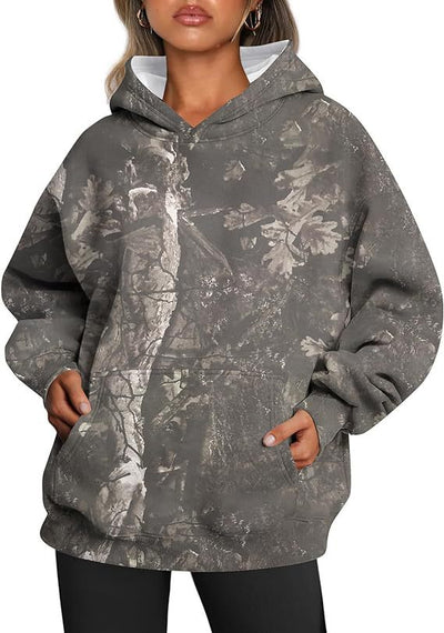 Camouflage Hoodie Maple Leaf Print Oversized Sports Women's Hoodie - - Women Hoodies & Sweatshirts - Carvan Mart