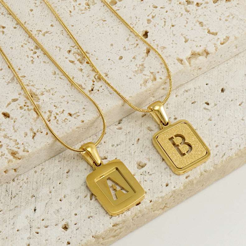 Alphabet Necklace 26 Letters Hollow Out Square 18K Necklace Fashion Jewelry - Carvan Mart