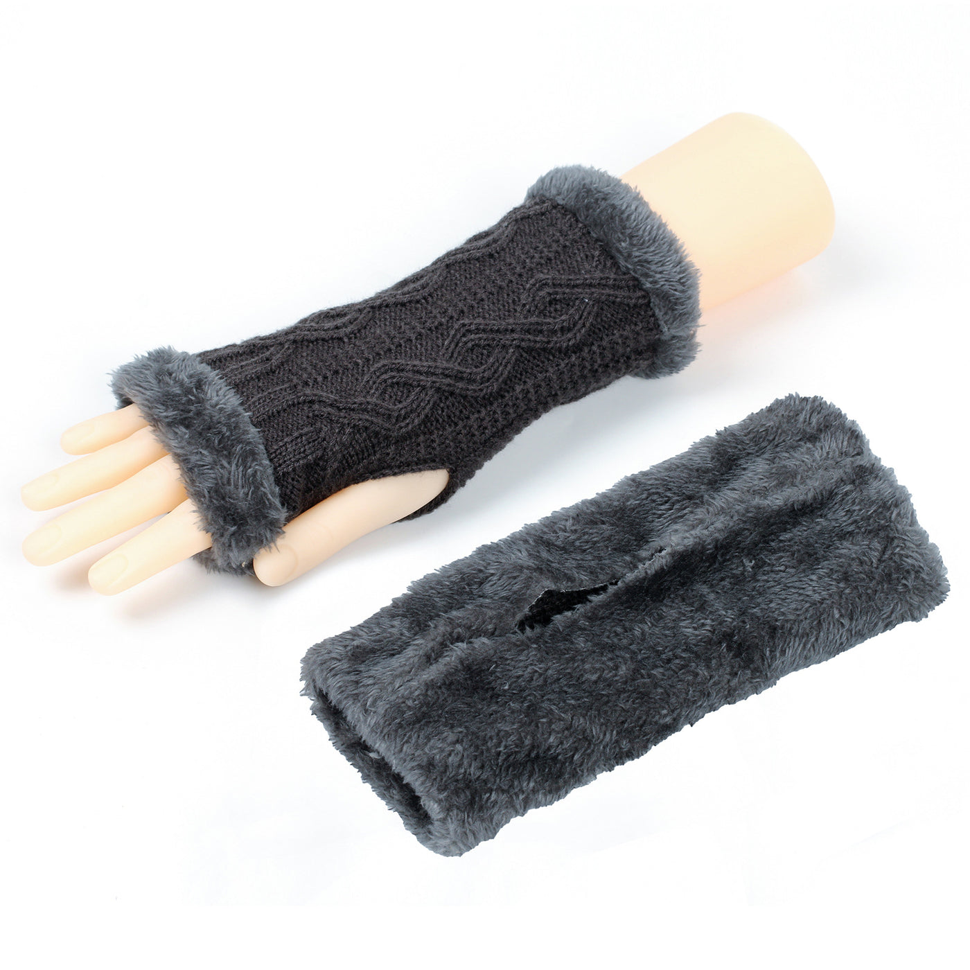 Rhombus Short Knitted Plus Fluff Thick Gloves - Carvan Mart