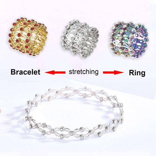 2 In 1 Folding Retractable Rings Bracelet Magic Rhinestone Rings Deformable Bracelet Women Ins Style Adjustable Fashion Jewelry - Carvan Mart Ltd