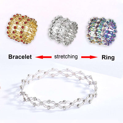 2 In 1 Folding Retractable Rings Bracelet Rhinestone Rings Deformable Bracelet - Carvan Mart