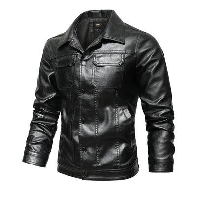 Men's Spring And Autumn Workwear Leather Jacket - Black - Genuine Leather - Carvan Mart