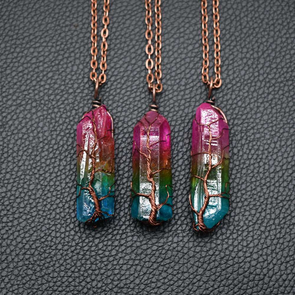 Modern Acrylic Resin Necklace Crystal Pillar Tree Of Life Pendant Necklace - - Necklaces - Carvan Mart