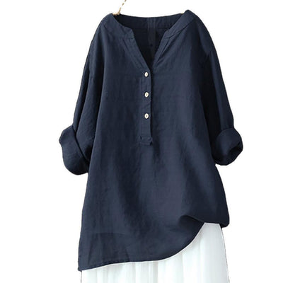 Women's Casual Linen Shirt - Navy Blue - Women's Linen - Carvan Mart