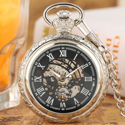 Vintage Classic Gift Pocket Watch Roman Characters Crown Watch Crown - Silver - Men's Watches - Carvan Mart