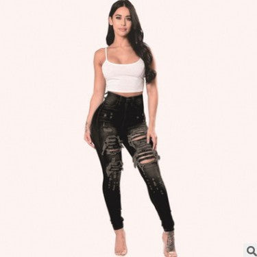 Ripped Jeans For Women Skinny Pants - Black - Women's Jeans - Carvan Mart