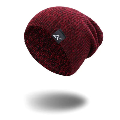 Unisex Fashionable Knitted Beanie, Winter Wool Elastic Hat For Outdoor Cycling, Camping, Travel Winter Beanie Hat Acrylic Knit Hats For Men Women - Wine Red - Men's Hats & Caps - Carvan Mart