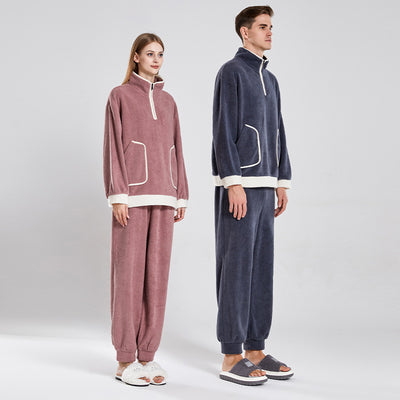 Fashionable Lovers Waxberry Velvet Warm Outerwear Couple Pajamas Suit - Carvan Mart