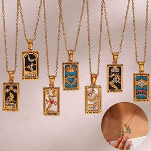 Fashion Tarot Necklace With Rhinestones Diamond Set Pendant Rectangular Drip Necklace Jewelry - - Necklaces - Carvan Mart