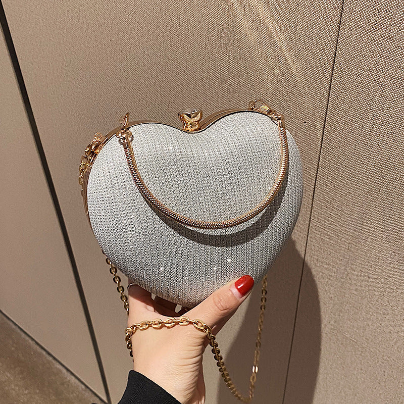 New Fashion Chain Crossbody Explosion Handheld Peach Heart Bag - Silver - Gift - Carvan Mart