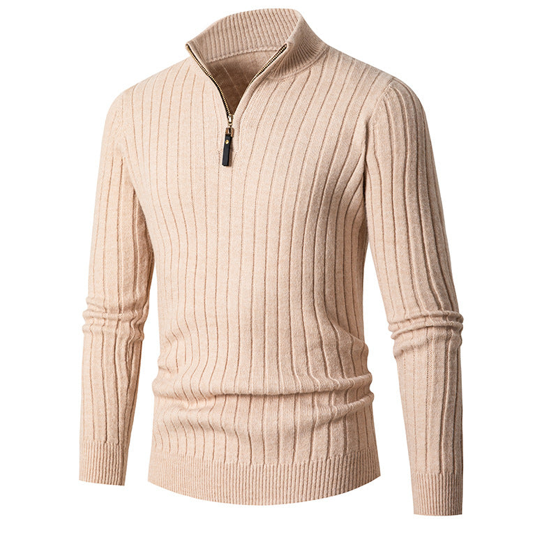 Men's Long-sleeved Half-turtleneck Zip-up Sweater - Carvan Mart