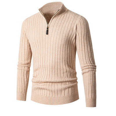 Men's Long-sleeved Half-turtleneck Zip-up Sweater - Apricot - Men's Sweaters - Carvan Mart