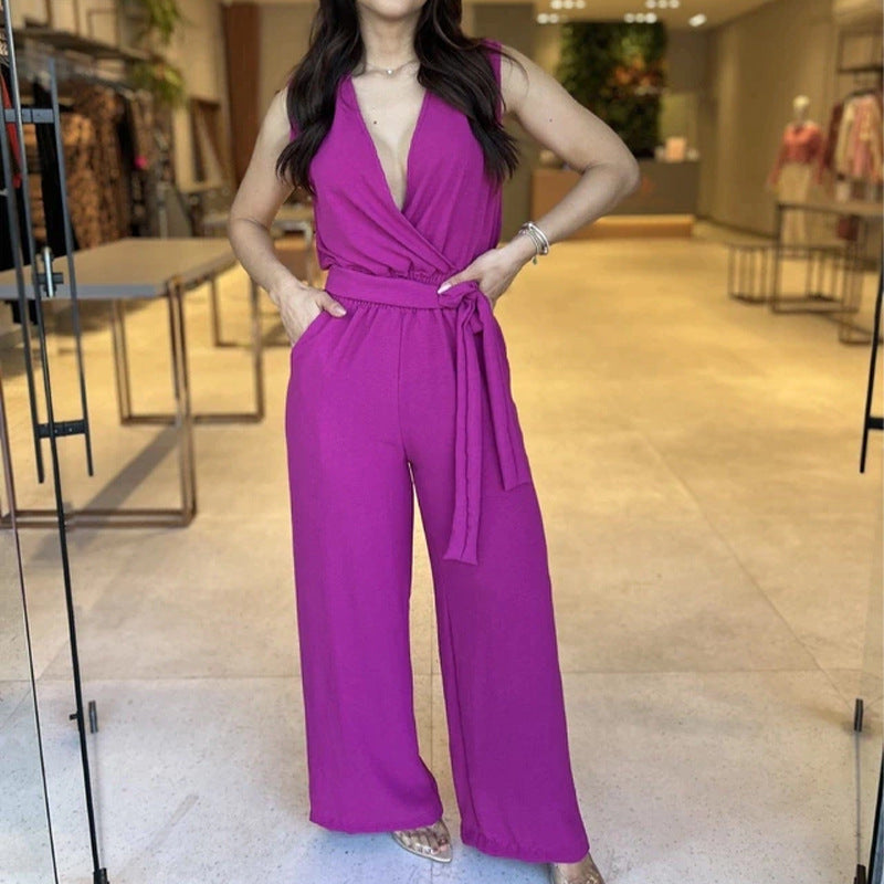 Sleeveless Culotte Jumpsuit Wide Leg Women's Jumpsuit - Rose Purple - Jumpsuits & Rompers - Carvan Mart